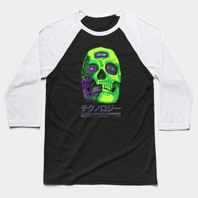 Cybernetic Cyberpunk Futuristic Skull Baseball T-Shirt by TOKEBI